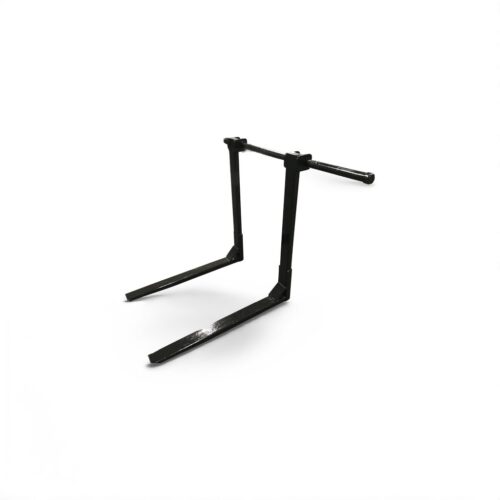 A black metal stand with two handles on top of it.