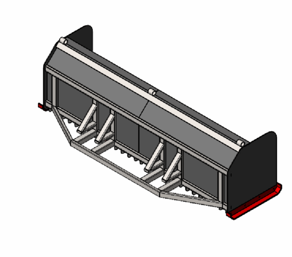 3D model of an industrial snow plow attachment.