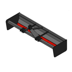 3D model of a rear car spoiler with red accents.