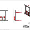 Technical drawing of a spider-themed mechanical device with red and black components.