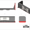 Technical drawing of a black and red electronic device with dimensions.