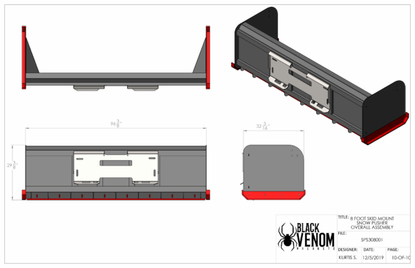 Technical drawing of a black and red electronic device with dimensions.